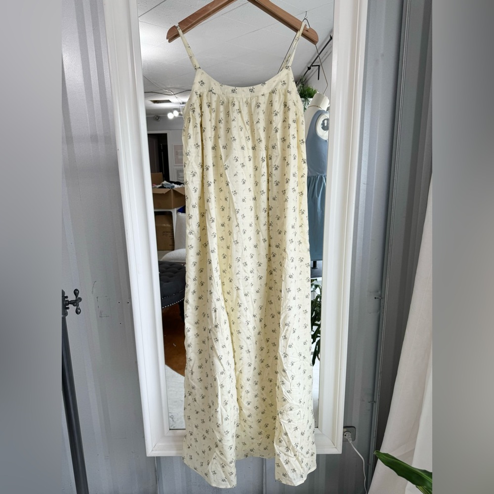 NEW PRIV Light Butter Yellow Floral Maxi Slip Dress Size Small Cottagecore